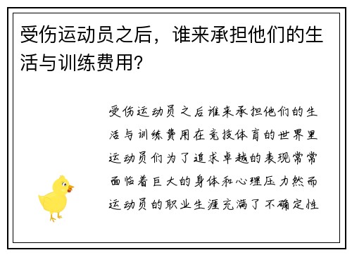 受伤运动员之后，谁来承担他们的生活与训练费用？